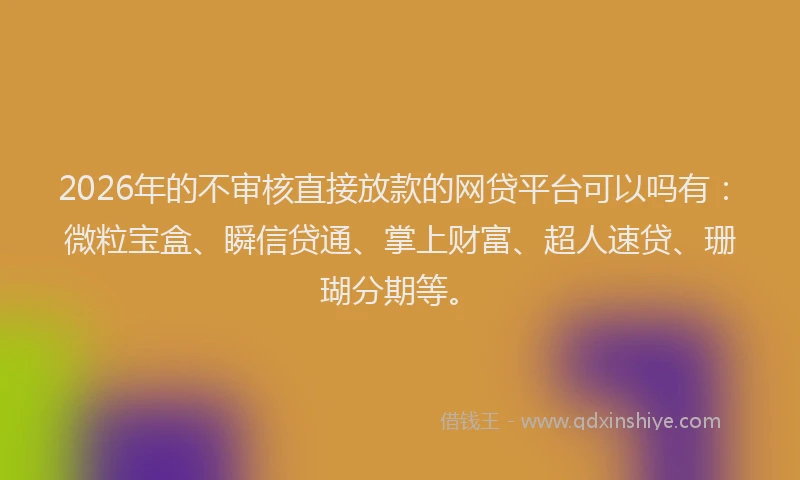 2026年的不审核直接放款的网贷平台可以吗有:微粒宝盒、瞬信贷通、掌上财富、超人速贷、珊瑚分期等。