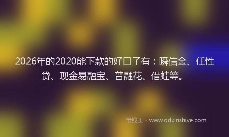 2026年的2020能下款的好口子有：瞬信金、任性贷、现金易融宝、普融花、借蛙等。
