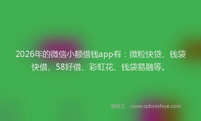 2026年的微信小额借钱app有:微粒快贷、钱袋快借、58好借、彩虹花、钱袋易融等。