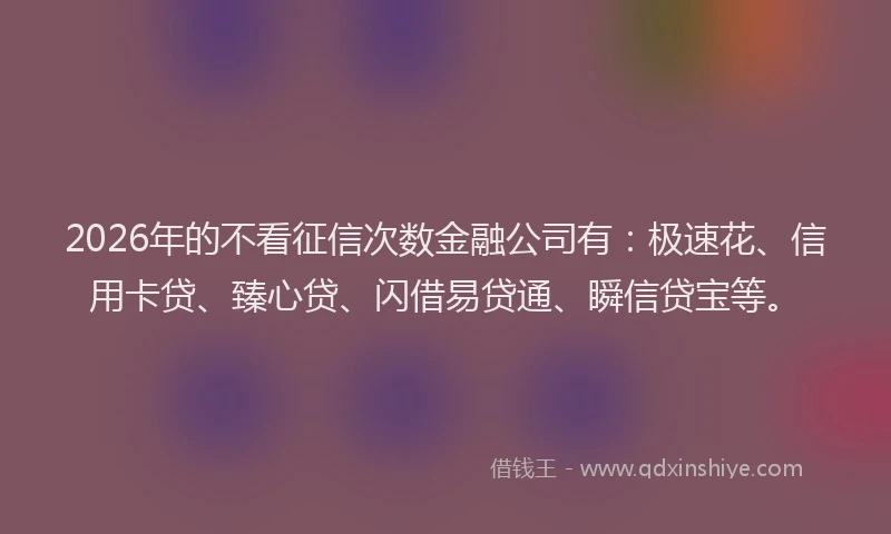 2026年的不看征信次数金融公司有:极速花、信用卡贷、臻心贷、闪借易贷通、瞬信贷宝等。