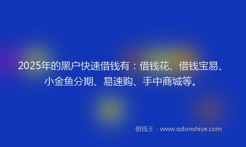 2025年的黑户快速借钱有：借钱花、借钱宝易、小金鱼分期、易速购、手中商城等。