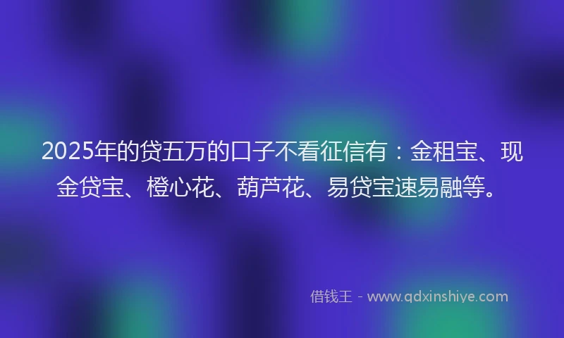 2025年的贷五万的口子不看征信有：金租宝、现金贷宝、橙心花、葫芦花、易贷宝速易融等。