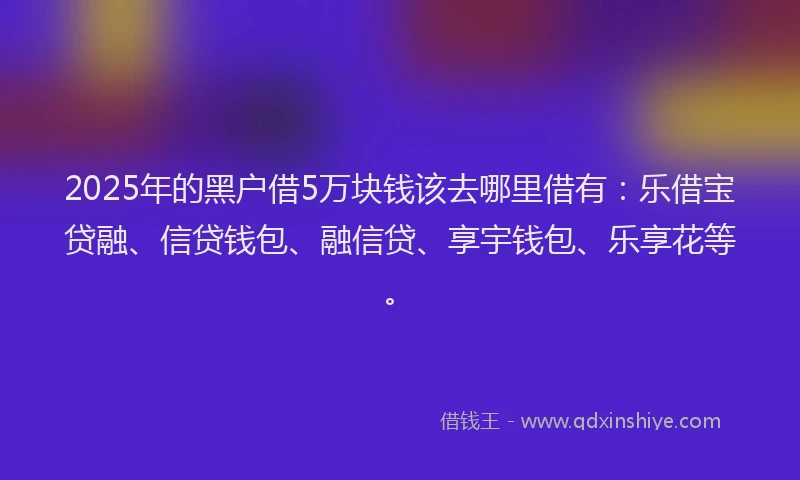 2025年的黑户借5万块钱该去哪里借有：乐借宝贷融、信贷钱包、融信贷、享宇钱包、乐享花等。