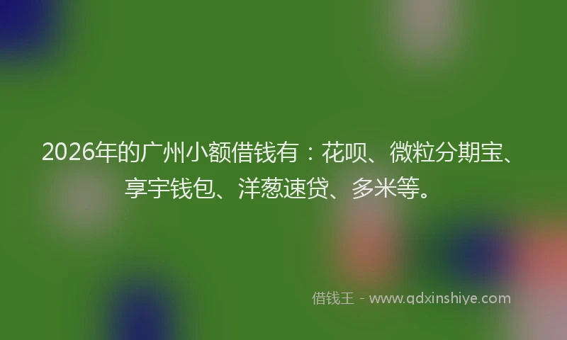 2026年的广州小额借钱有：花呗、微粒分期宝、享宇钱包、洋葱速贷、多米等。