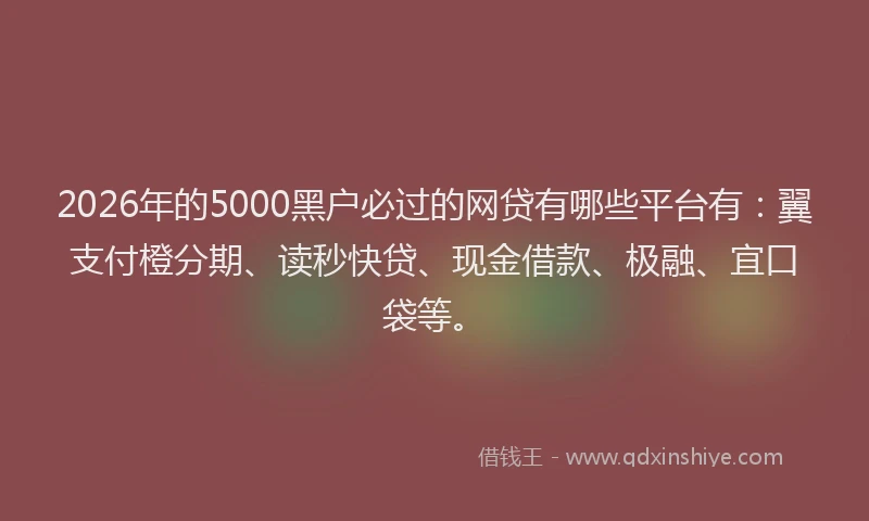 2026年的5000黑户必过的网贷有哪些平台有:翼支付橙分期、读秒快贷、现金借款、极融、宜口袋等。