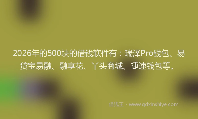 2026年的500块的借钱软件有:瑞泽Pro钱包、易贷宝易融、融享花、丫头商城、捷速钱包等。