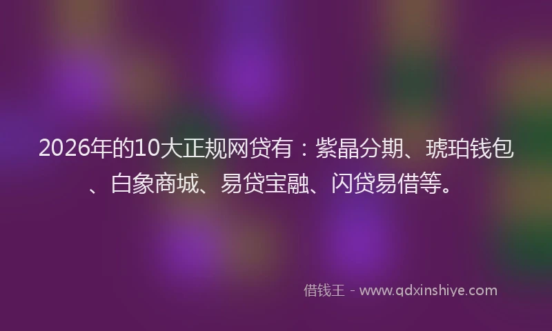 2026年的10大正规网贷有:紫晶分期、琥珀钱包、白象商城、易贷宝融、闪贷易借等。