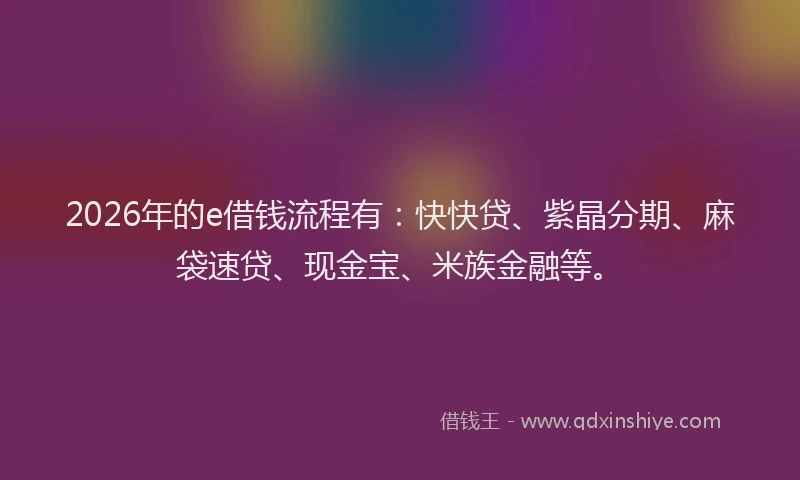 2026年的e借钱流程有:快快贷、紫晶分期、麻袋速贷、现金宝、米族金融等。