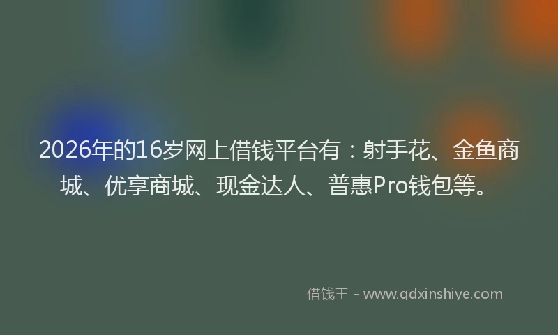 2026年的16岁网上借钱平台有:射手花、金鱼商城、优享商城、现金达人、普惠Pro钱包等。