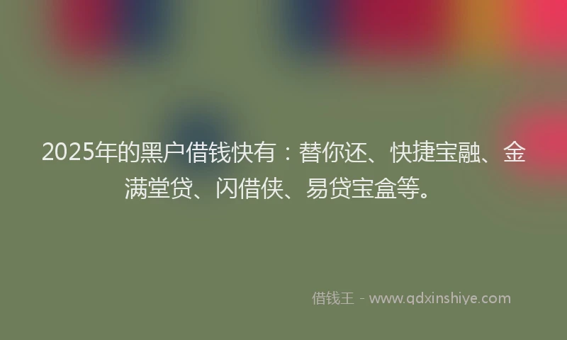 2025年的黑户借钱快有：替你还、快捷宝融、金满堂贷、闪借侠、易贷宝盒等。