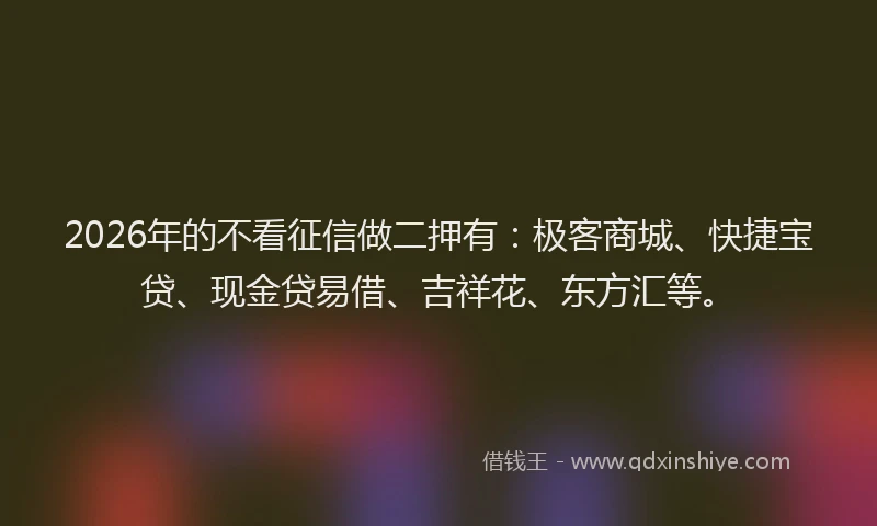 2026年的不看征信做二押有：极客商城、快捷宝贷、现金贷易借、吉祥花、东方汇等。