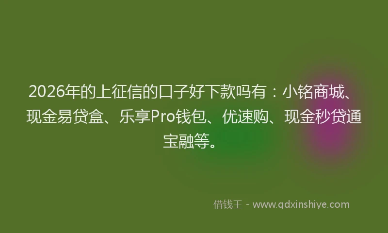 2026年的上征信的口子好下款吗有:小铭商城、现金易贷盒、乐享Pro钱包、优速购、现金秒贷通宝融等。