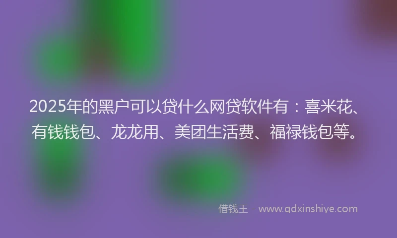 2025年的黑户可以贷什么网贷软件有:喜米花、有钱钱包、龙龙用、美团生活费、福禄钱包等。