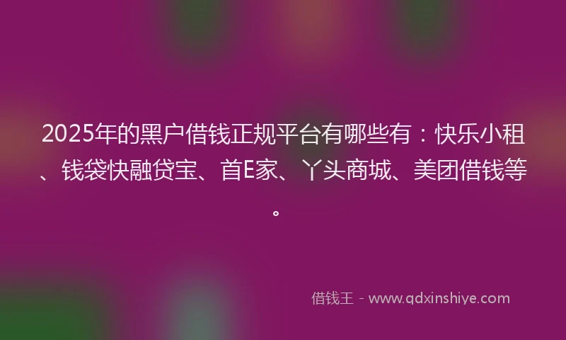 2025年的黑户借钱正规平台有哪些有：快乐小租、钱袋快融贷宝、首E家、丫头商城、美团借钱等。