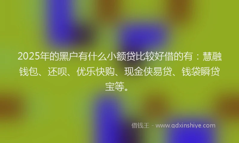 2025年的黑户有什么小额贷比较好借的有:慧融钱包、还呗、优乐快购、现金侠易贷、钱袋瞬贷宝等。