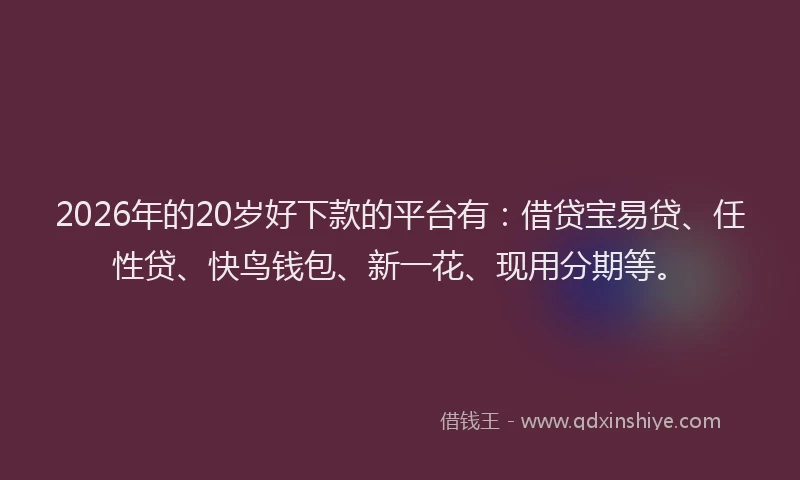 2026年的20岁好下款的平台有：借贷宝易贷、任性贷、快鸟钱包、新一花、现用分期等。