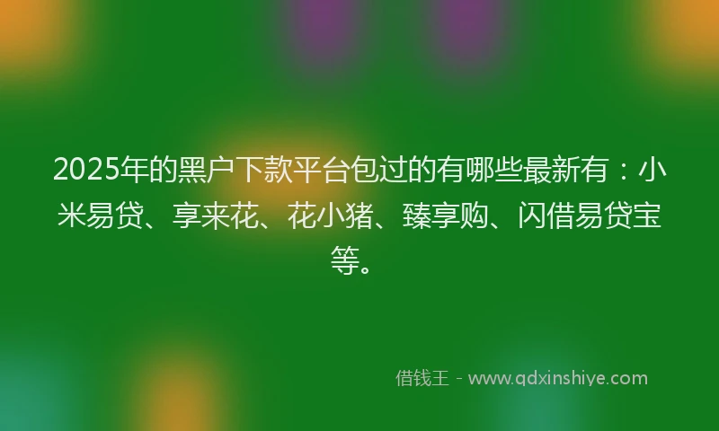 2025年的黑户下款平台包过的有哪些最新有:小米易贷、享来花、花小猪、臻享购、闪借易贷宝等。