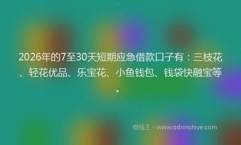 2026年的7至30天短期应急借款口子有：三枝花、轻花优品、乐宝花、小鱼钱包、钱袋快融宝等。
