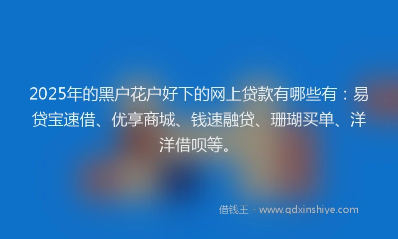 2025年的黑户花户好下的网上贷款有哪些有：易贷宝速借、优享商城、钱速融贷、珊瑚买单、洋洋借呗等。