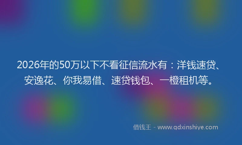 2026年的50万以下不看征信流水有：洋钱速贷、安逸花、你我易借、速贷钱包、一橙租机等。