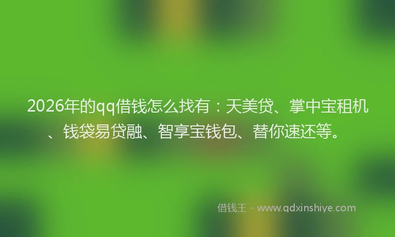 2026年的qq借钱怎么找有:天美贷、掌中宝租机、钱袋易贷融、智享宝钱包、替你速还等。