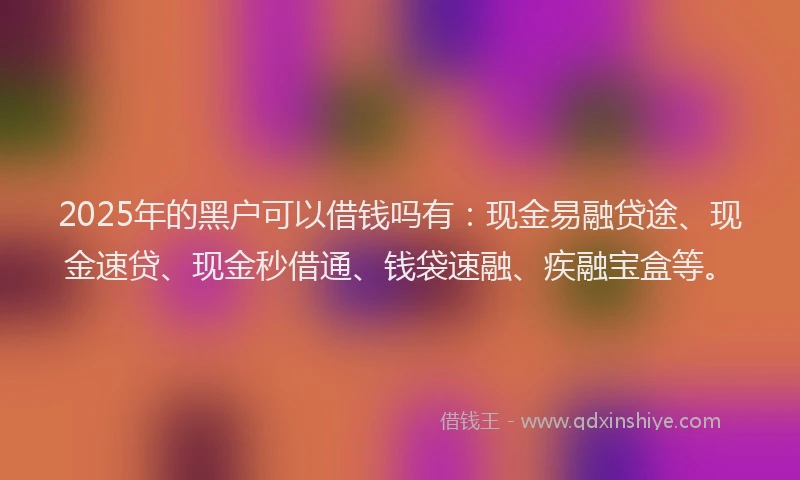 2025年的黑户可以借钱吗有：现金易融贷途、现金速贷、现金秒借通、钱袋速融、疾融宝盒等。