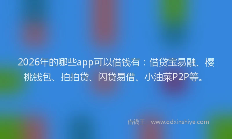 2026年的哪些app可以借钱有:借贷宝易融、樱桃钱包、拍拍贷、闪贷易借、小油菜P2P等。