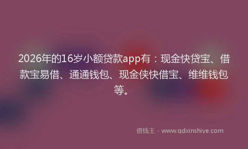 2026年的16岁小额贷款app有：现金快贷宝、借款宝易借、通通钱包、现金侠快借宝、维维钱包等。