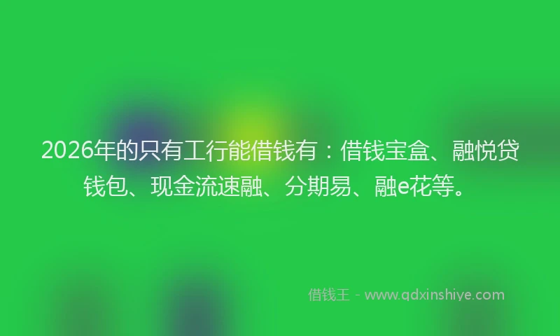2026年的只有工行能借钱有：借钱宝盒、融悦贷钱包、现金流速融、分期易、融e花等。