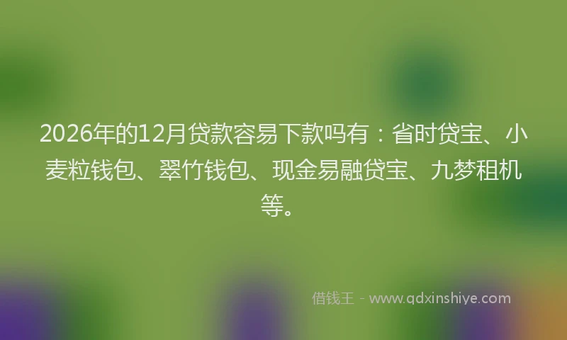 2026年的12月贷款容易下款吗有：省时贷宝、小麦粒钱包、翠竹钱包、现金易融贷宝、九梦租机等。