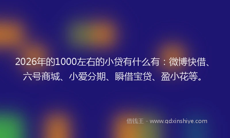 2026年的1000左右的小贷有什么有：微博快借、六号商城、小爱分期、瞬借宝贷、盈小花等。