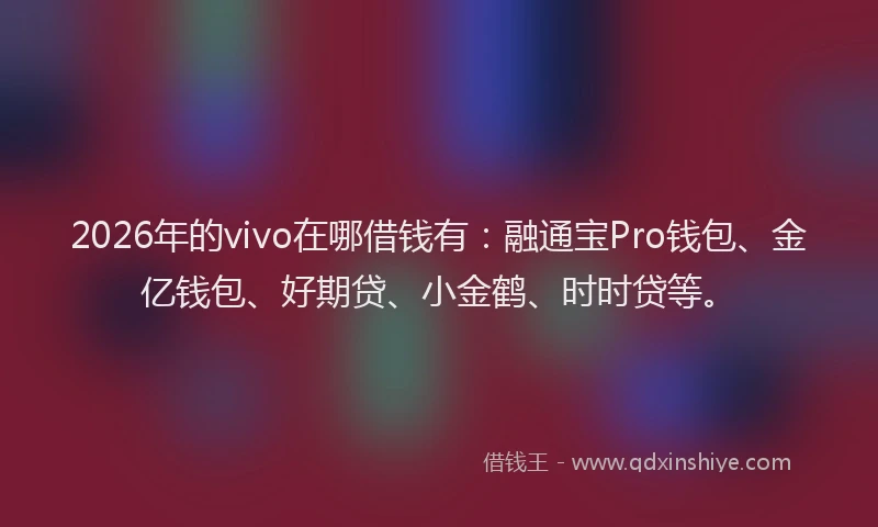 2026年的vivo在哪借钱有：融通宝Pro钱包、金亿钱包、好期贷、小金鹤、时时贷等。