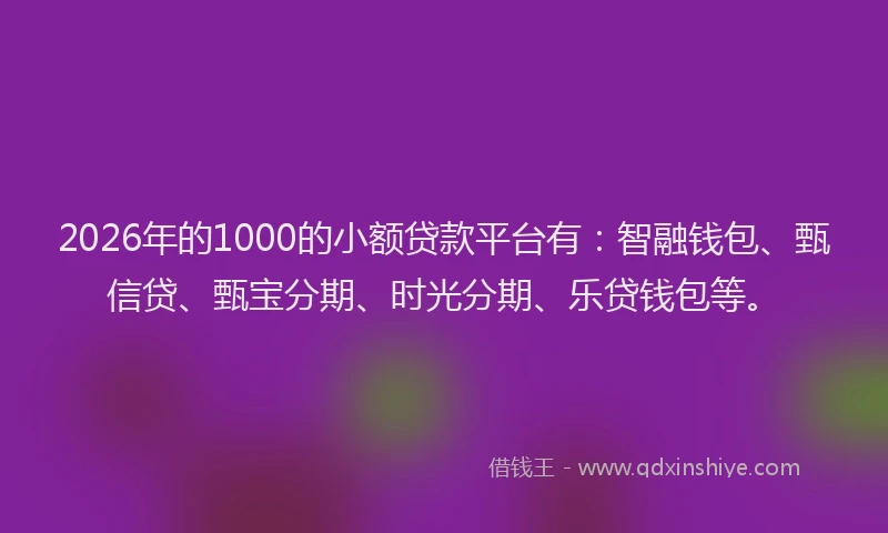 2026年的1000的小额贷款平台有：智融钱包、甄信贷、甄宝分期、时光分期、乐贷钱包等。