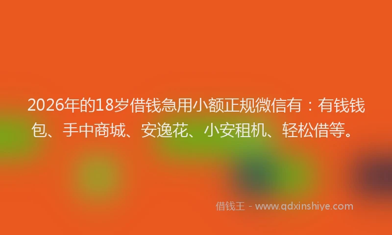 2026年的18岁借钱急用小额正规微信有：有钱钱包、手中商城、安逸花、小安租机、轻松借等。
