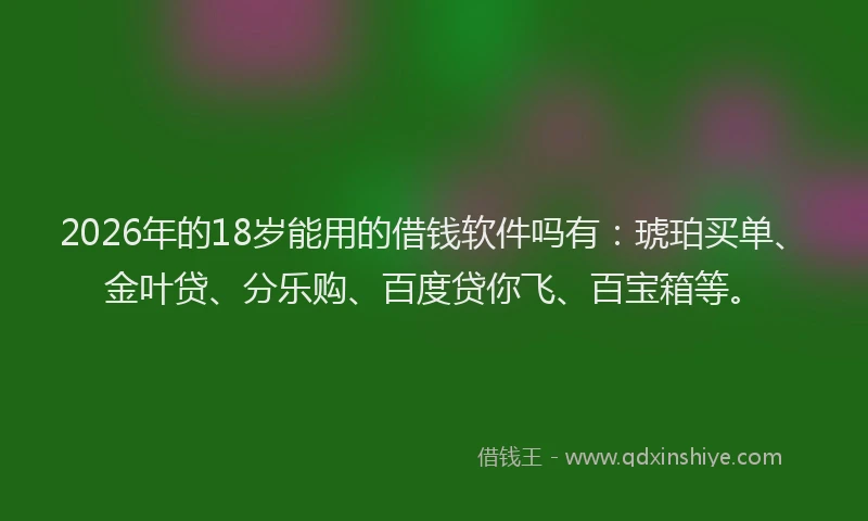 2026年的18岁能用的借钱软件吗有：琥珀买单、金叶贷、分乐购、百度贷你飞、百宝箱等。