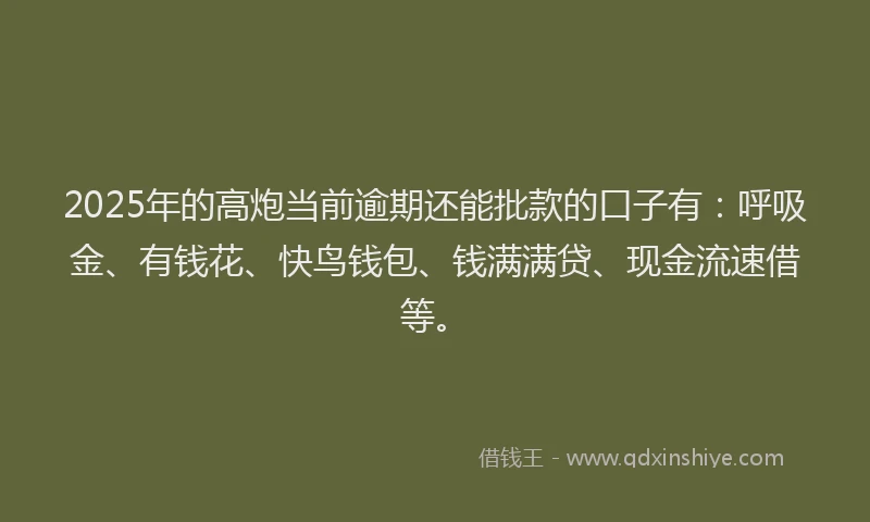 2025年的高炮当前逾期还能批款的口子有：呼吸金、有钱花、快鸟钱包、钱满满贷、现金流速借等。