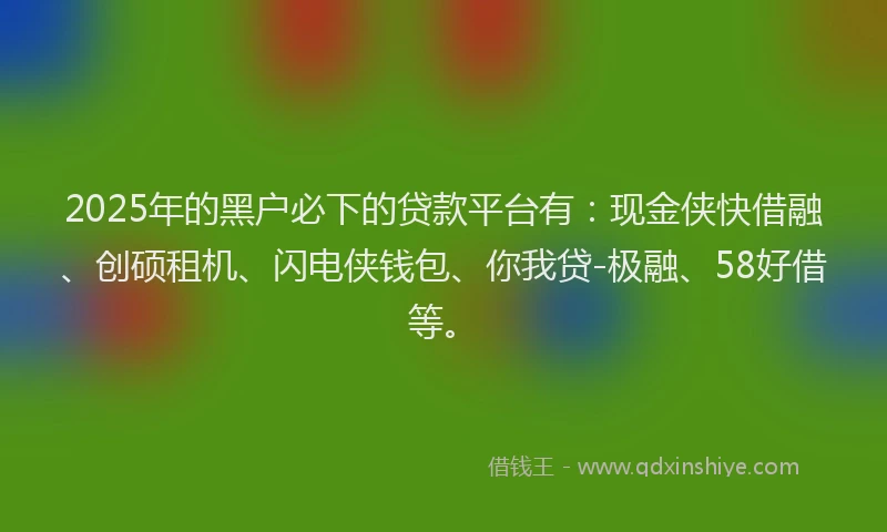 2025年的黑户必下的贷款平台有：现金侠快借融、创硕租机、闪电侠钱包、你我贷-极融、58好借等。