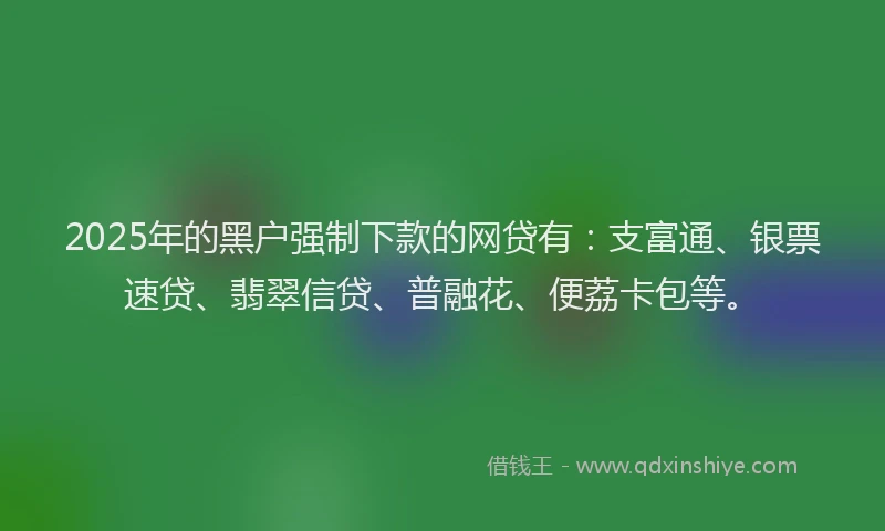 2025年的黑户强制下款的网贷有：支富通、银票速贷、翡翠信贷、普融花、便荔卡包等。
