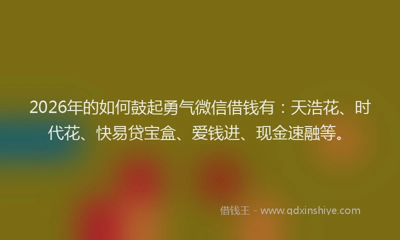 2026年的如何鼓起勇气微信借钱有:天浩花、时代花、快易贷宝盒、爱钱进、现金速融等。