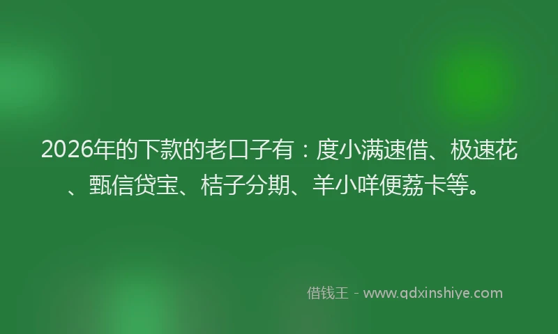 2026年的下款的老口子有:度小满速借、极速花、甄信贷宝、桔子分期、羊小咩便荔卡等。