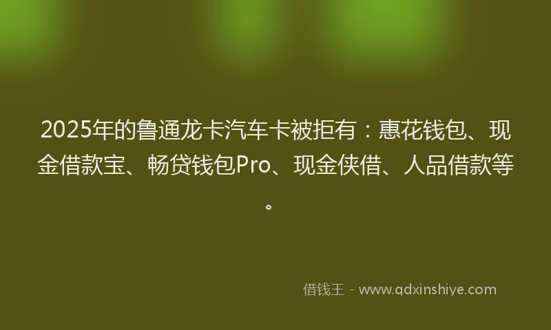2025年的鲁通龙卡汽车卡被拒有:惠花钱包、现金借款宝、畅贷钱包Pro、现金侠借、人品借款等。