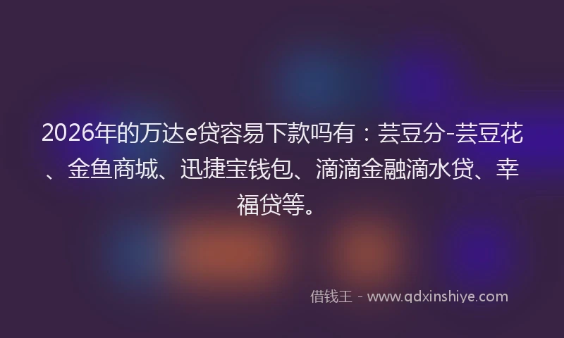 2026年的万达e贷容易下款吗有:芸豆分-芸豆花、金鱼商城、迅捷宝钱包、滴滴金融滴水贷、幸福贷等。