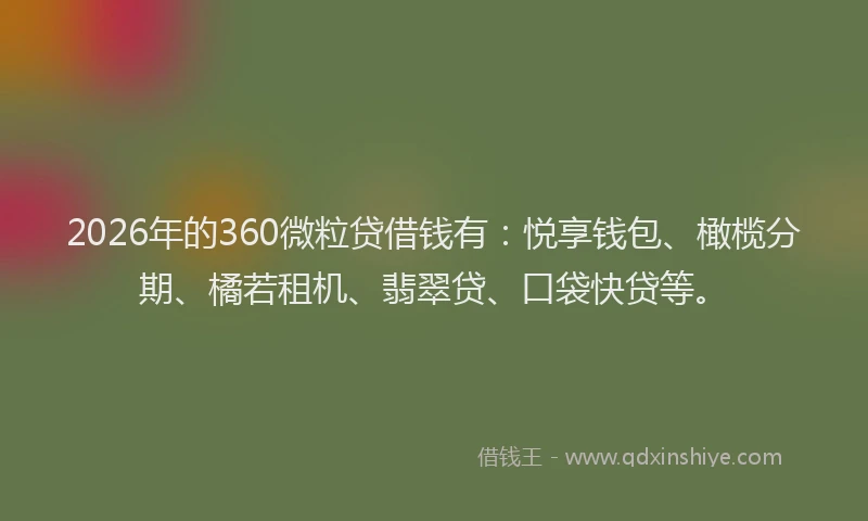 2026年的360微粒贷借钱有：悦享钱包、橄榄分期、橘若租机、翡翠贷、口袋快贷等。