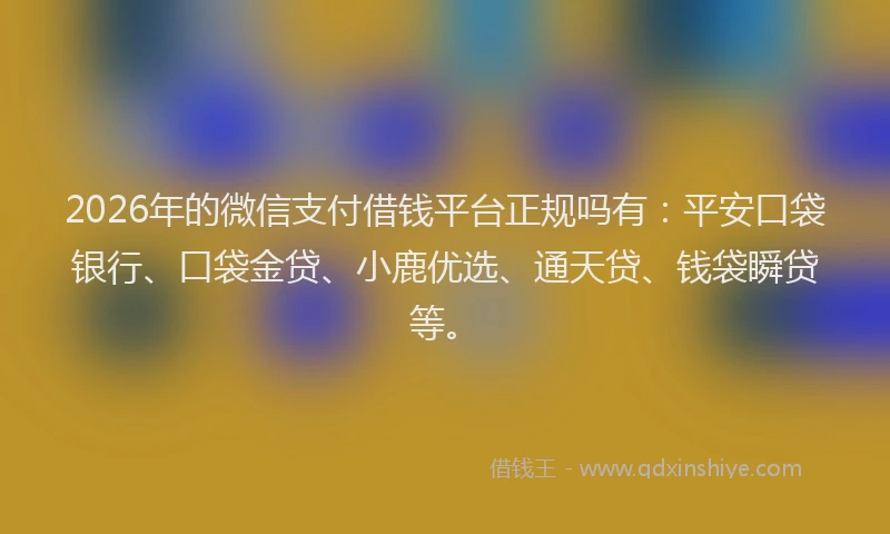 2026年的微信支付借钱平台正规吗有：平安口袋银行、口袋金贷、小鹿优选、通天贷、钱袋瞬贷等。