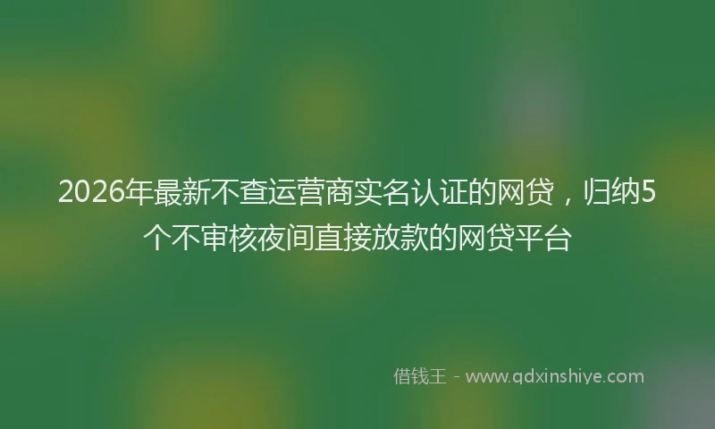 2026年最新不查运营商实名认证的网贷，归纳5个不审核夜间直接放款的网贷平台