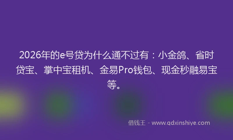 2026年的e号贷为什么通不过有:小金鸽、省时贷宝、掌中宝租机、金易Pro钱包、现金秒融易宝等。