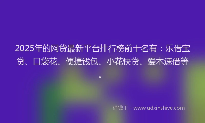 2025年的网贷最新平台排行榜前十名有：乐借宝贷、口袋花、便捷钱包、小花快贷、爱木速借等。