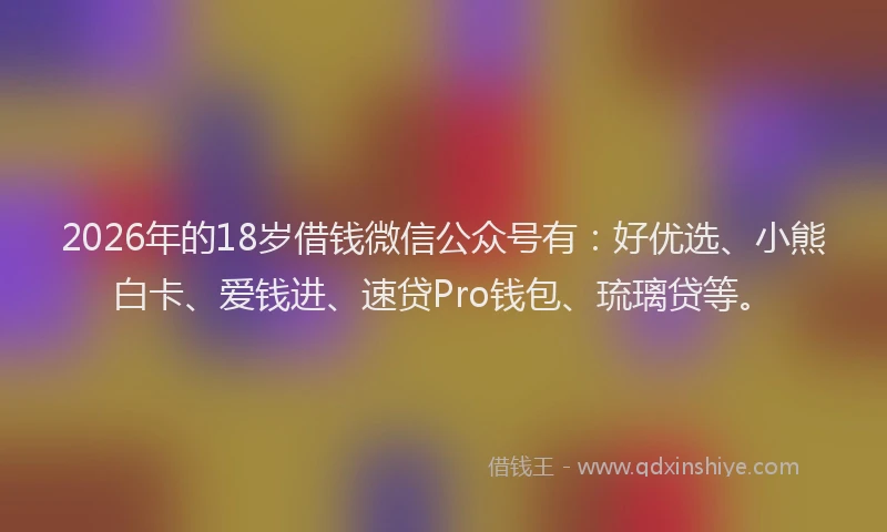 2026年的18岁借钱微信公众号有：好优选、小熊白卡、爱钱进、速贷Pro钱包、琉璃贷等。