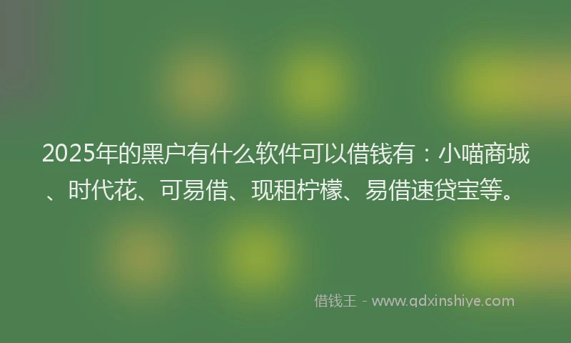 2025年的黑户有什么软件可以借钱有:小喵商城、时代花、可易借、现租柠檬、易借速贷宝等。