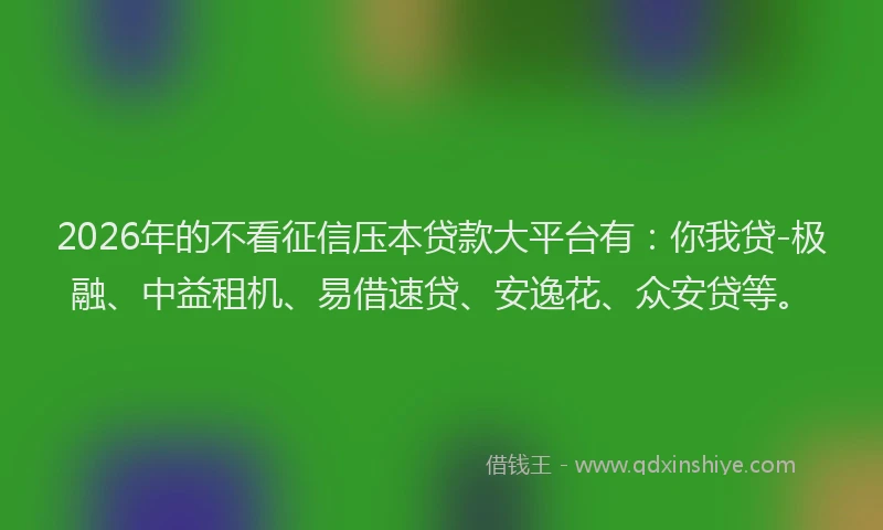 2026年的不看征信压本贷款大平台有：你我贷-极融、中益租机、易借速贷、安逸花、众安贷等。